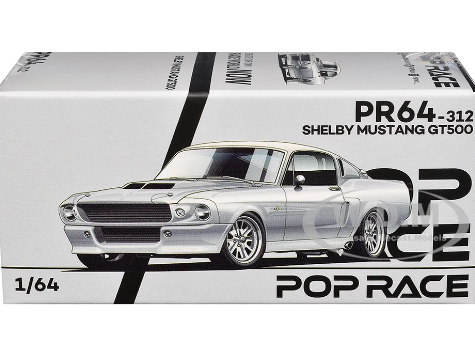 Shelby Mustang GT500 Silver Chrome 1/64 Diecast Model Car by Pop Race
