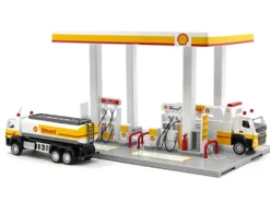 Shell Gas Station Playset with Volvo Oil Tanker and Volvo Tow Truck Diorama Set