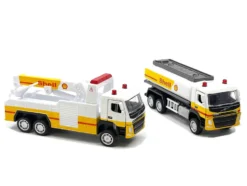 Shell Gas Station Playset with Volvo Oil Tanker and Volvo Tow Truck Diorama Set