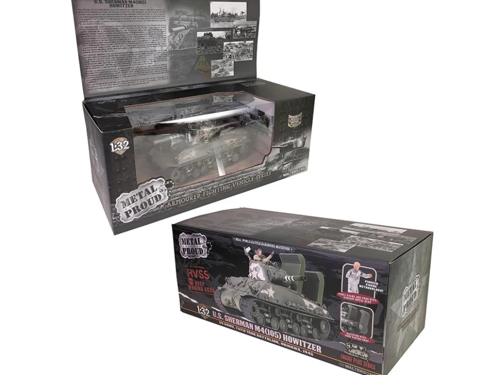 Sherman M4 (105) Howitzer Medium Tank "US Army, 711th Tank Battalion, Okinawa" (1945) "Engine Plus" Series 1/32 Diecast Model by Metal Proud - www.diecastmodelswholesale.com