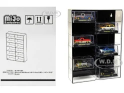 Showcase 12 Car Display Case Wall Mount Black Back Panel Extra Space Mijo Exclusives 1/64 Scale Models MJ10012BK