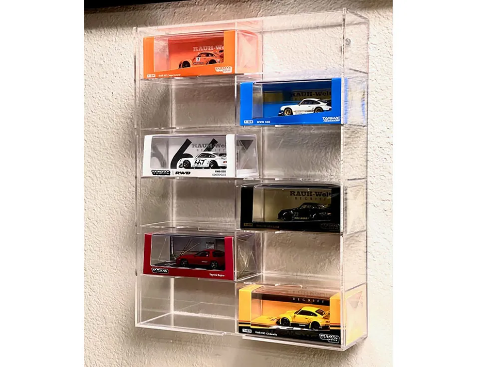 Showcase 12 Car Display Case Wall Mount Clear Back Panel Extra Space Mijo Exclusives 1/64 Scale Models MJ10012