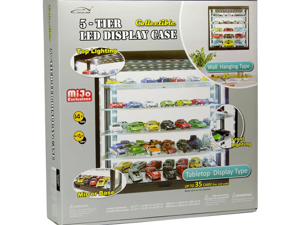 Showcase Wall Mount 5 Tier Display Case White with Mirror Back Panel Mijo Exclusives 1/64-1/43 Scale Models MJ8850MW