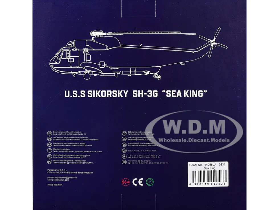 Sikorsky SH-3G Sea King Helicopter "148987/AB 011, Helicopter Combat Support Squadron 2, Fleet Angels, USS John F Kennedy (CVA-67)" (1970s) United States Navy 1/72 Diecast Model by Legion