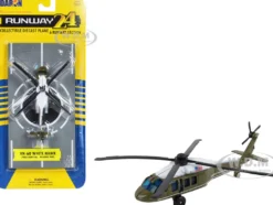 Sikorsky VH 60 White Hawk Helicopter Olive Drab with White Top United States Presidential Helicopter Marine One with Runway Section Diecast Model Runway24 RW235