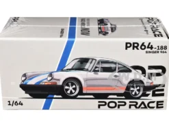 Singer 964 Silver Metallic with Blue and Red Stripes 1/64 Diecast Model Car by Pop Race