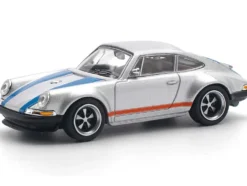 Singer 964 Silver Metallic with Blue and Red Stripes 1/64 Diecast Model Car by Pop Race