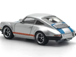 Singer 964 Silver Metallic with Blue and Red Stripes 1/64 Diecast Model Car by Pop Race