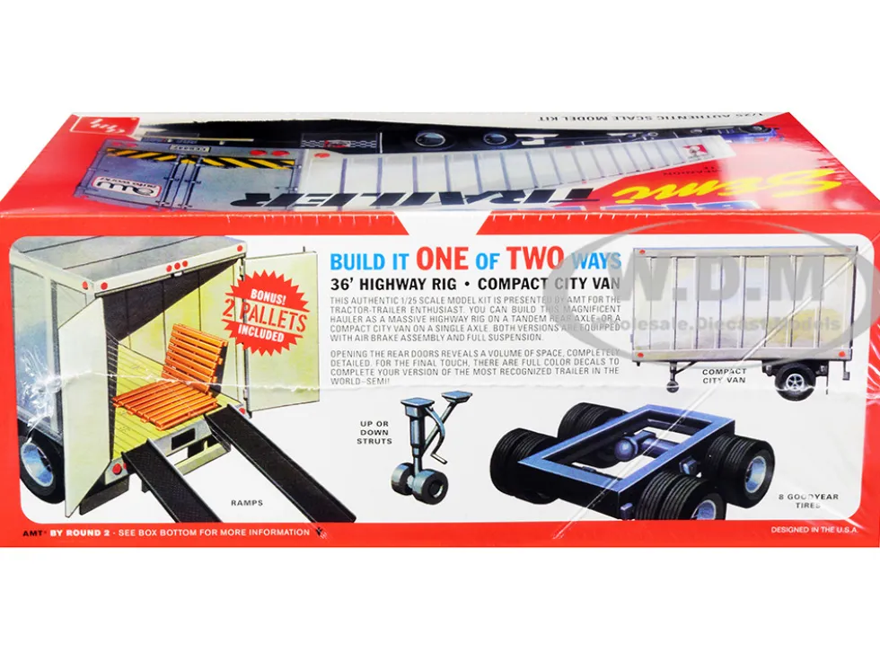 Skill 3 Model Kit Big Rig Semi Trailer 2 Pallets 2-In-1 Kit 1/25 Scale Model AMT AMT1164