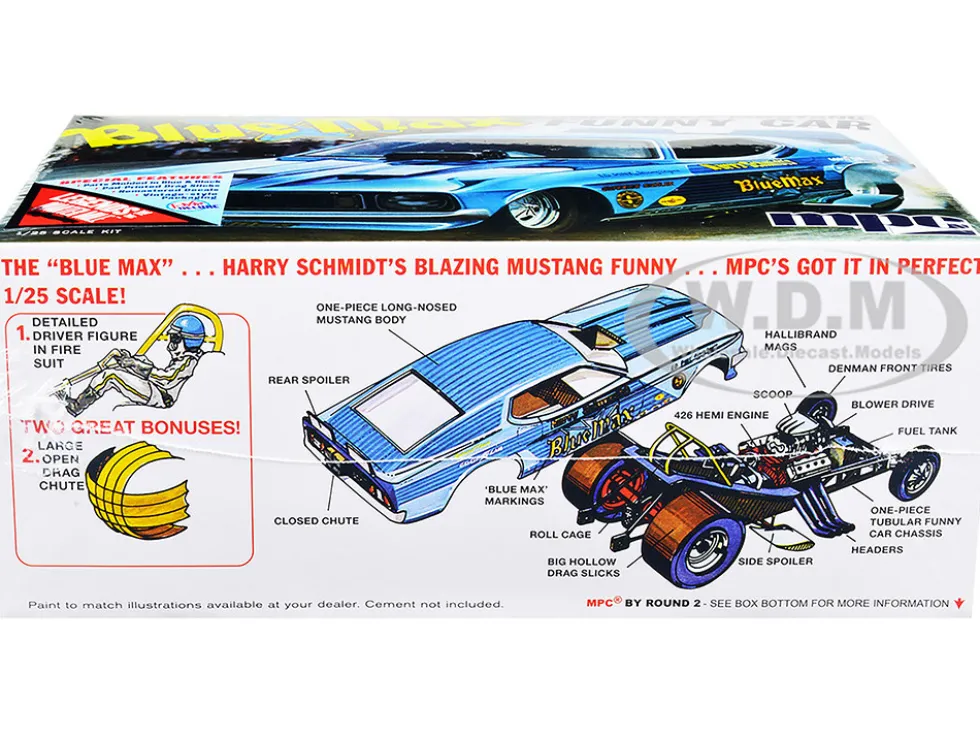Skill 2 Model Kit Blue Max Long Nose Mustang Funny Car 1/25 Scale Model Car MPC MPC930