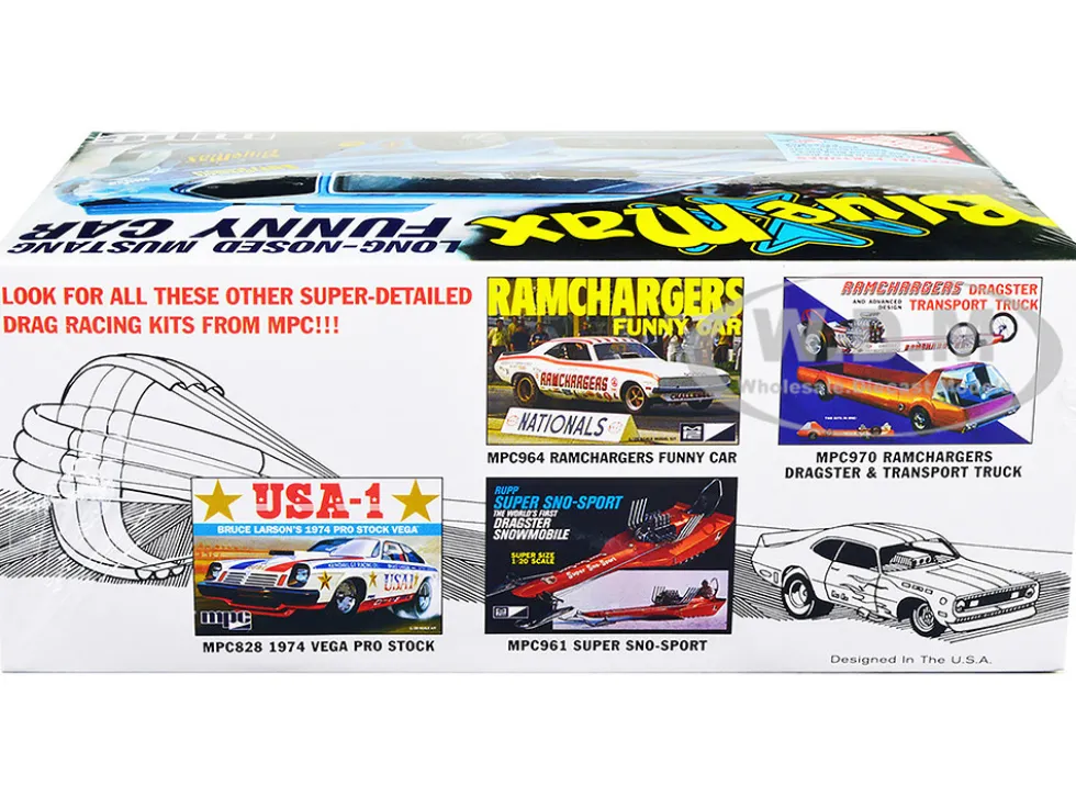 Skill 2 Model Kit Blue Max Long Nose Mustang Funny Car 1/25 Scale Model Car MPC MPC930