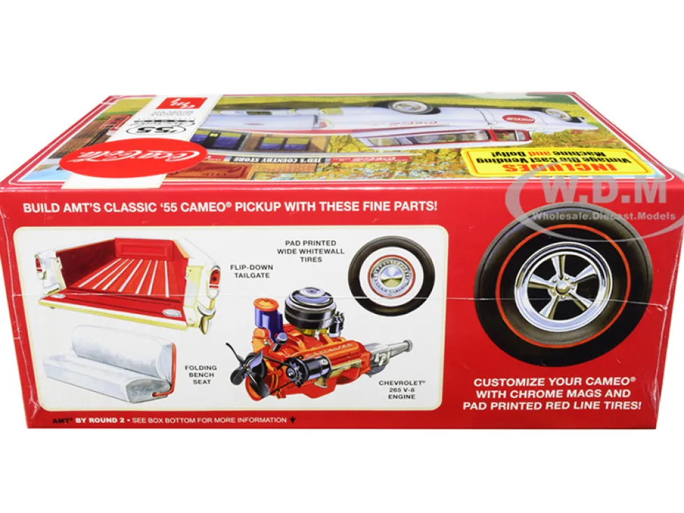 Skill 3 Model Kit 1955 Chevrolet Cameo Pickup Truck Coca Cola Vintage Vending Machine and Dolly 1/25 Scale Model AMT AMT1094