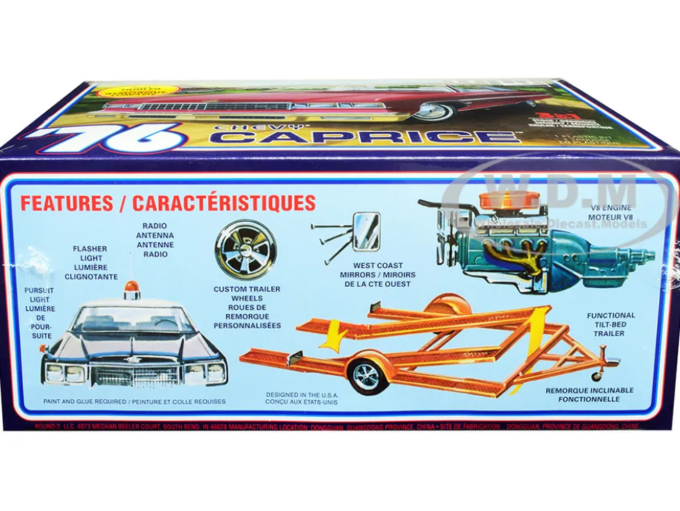 Skill 2 Model Kit 1976 Chevrolet Caprice with Trailer 3-in-1 Kit 1/25 Scale Model MPC MPC963M