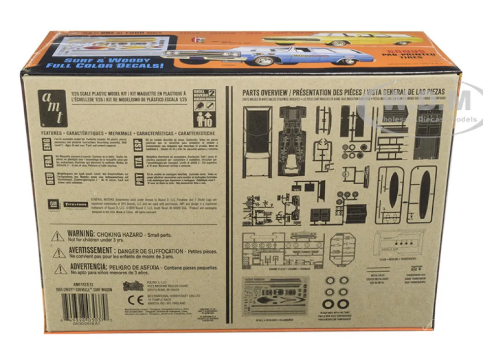 Skill 2 Model Kit 1965 Chevrolet Chevelle Surf Wagon Two Surf Boards 4 in 1 Kit 1/25 Scale Model AMT AMT1131