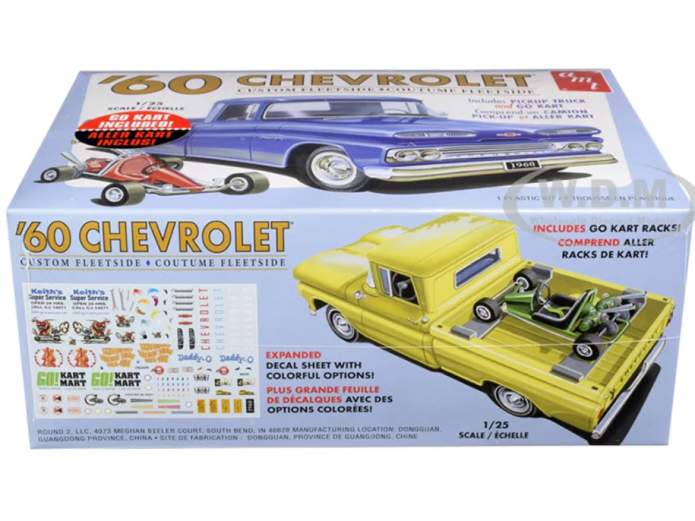Skill 2 Model Kit 1960 Chevrolet Custom Fleetside Pickup Truck Go Kart 1/25 Scale Model AMT AMT1063 M