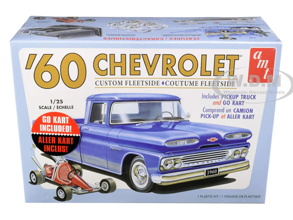 Skill 2 Model Kit 1960 Chevrolet Custom Fleetside Pickup Truck Go Kart 1/25 Scale Model AMT AMT1063 M