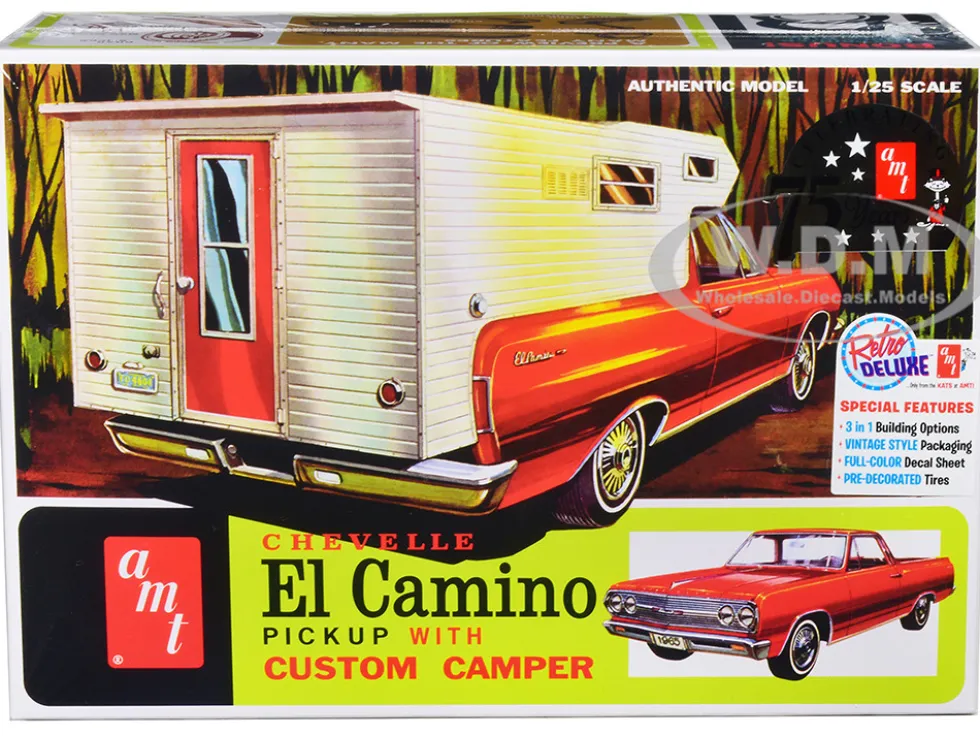 Skill 2 Model Kit 1965 Chevrolet El Camino with Camper 3 in 1 Kit 1/25 Scale Model AMT AMT1364