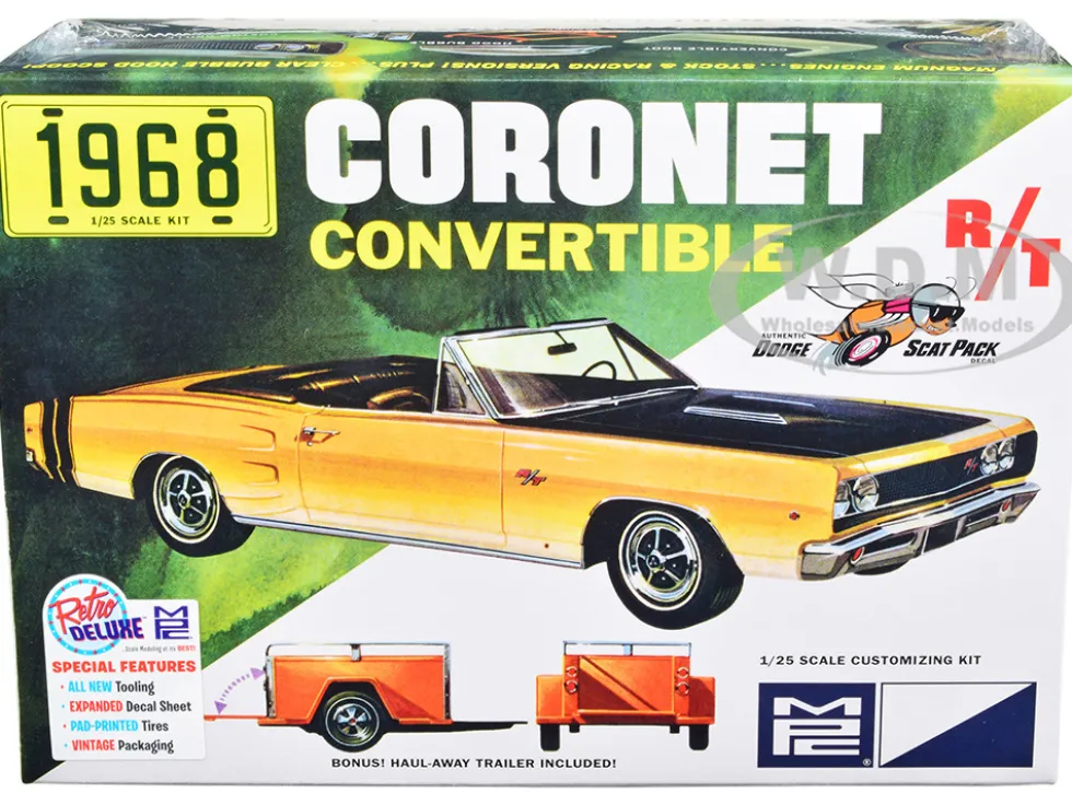 Skill 2 Model Kit 1968 Dodge Coronet R/T Convertible with Haul-Away Trailer 1/25 Scale Model MPC MPC978
