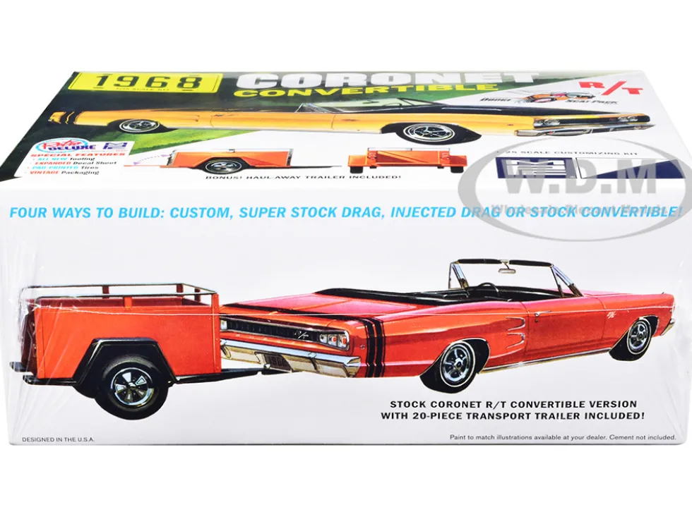 Skill 2 Model Kit 1968 Dodge Coronet R/T Convertible with Haul-Away Trailer 1/25 Scale Model MPC MPC978