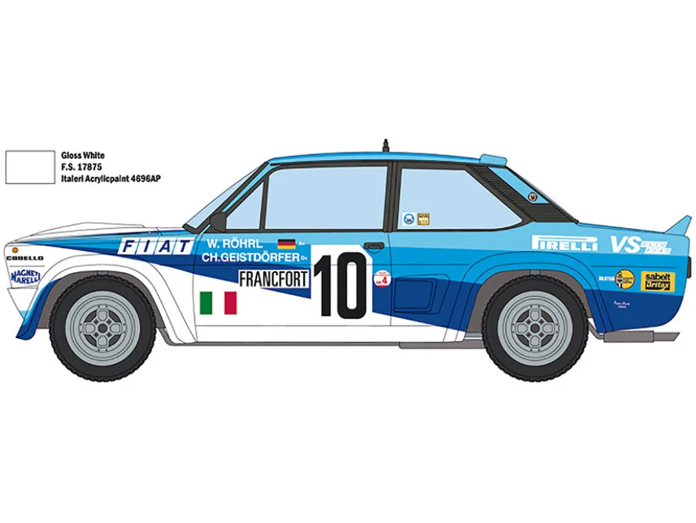 Skill 3 Model Kit Fiat 131 Abarth Rally #10 Winner Montecarlo Rally 1980 1/24 Scale Model Italeri 3662