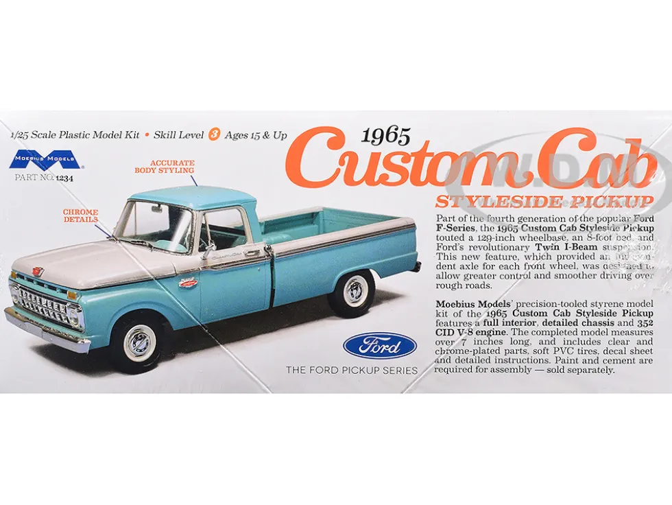 Skill 3 Model Kit 1965 Ford Custom Cab Styleside Pickup Truck 1/25 Scale Model by Moebius