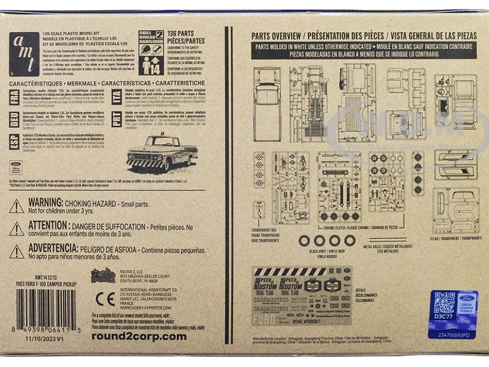 Skill 2 Model Kit 1963 Ford F 100 Camper Pickup Truck 3 in 1 Kit 1/25 Scale Model AMT AMT1412