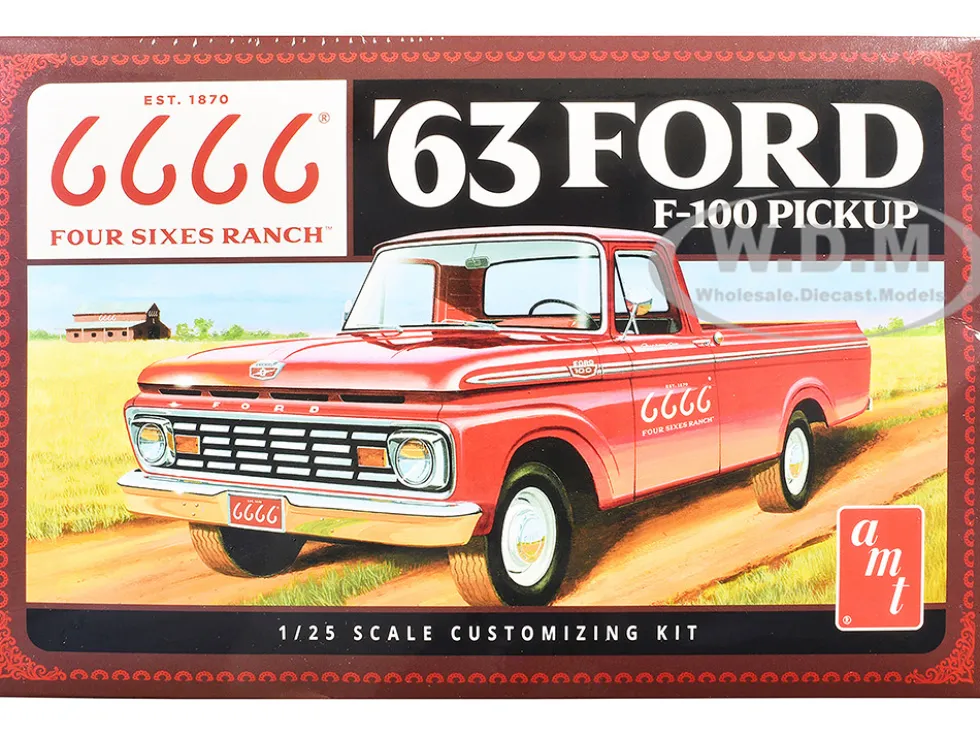 Skill 2 Model Kit 1963 Ford F-100 Pickup Truck "Four Sixes Ranch" 3-in-1 Kit 1/25 Scale Model by AMT