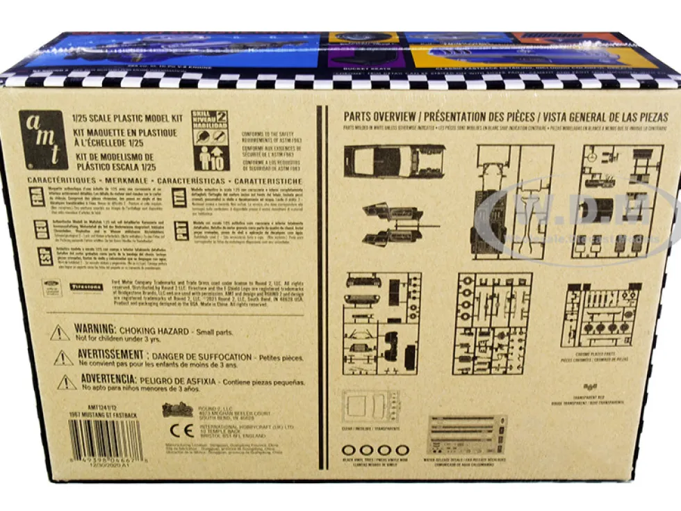 Skill 2 Model Kit 1967 Ford Mustang GT Fastback 1/25 Scale Model AMT AMT1241