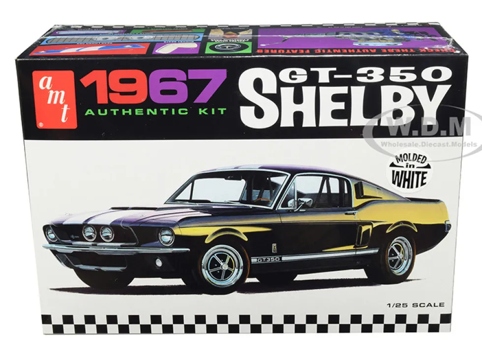Skill 2 Model Kit 1967 Ford Mustang Shelby GT350 White 1/25 Scale Model AMT AMT800