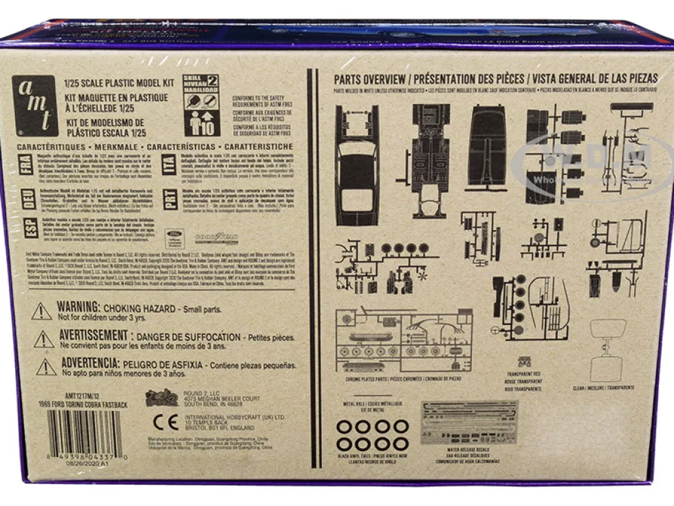 Skill 2 Model Kit 1969 Ford Torino Cobra Fastback 3-in-1 Kit 1/25 Scale Model AMT AMT1217M