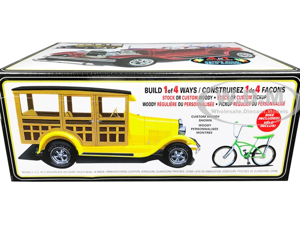 Skill 2 Model Kit 1929 Ford Woody Pickup 4-in-1 Kit Bike 1/25 Scale Model AMT AMT1269 M