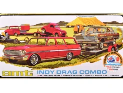 Skill 2 Model Kit Indy Drag Combo Chevrolet II Wagon and Funny Car with Trailer 3 in 1 Set 1/25 Scale Model by AMT