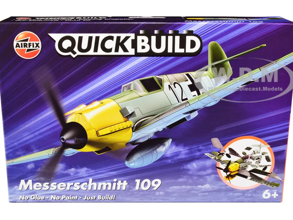 Skill 1 Model Kit Messerschmitt BF109 Snap Together Painted Plastic Model Airplane Kit Airfix Quickbuild J6001