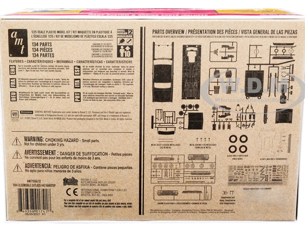 Skill 2 Model Kit 1964 Oldsmobile Cutlass 442 Hardtop 3-in-1 Kit 1/25 Scale Model AMT AMT1066