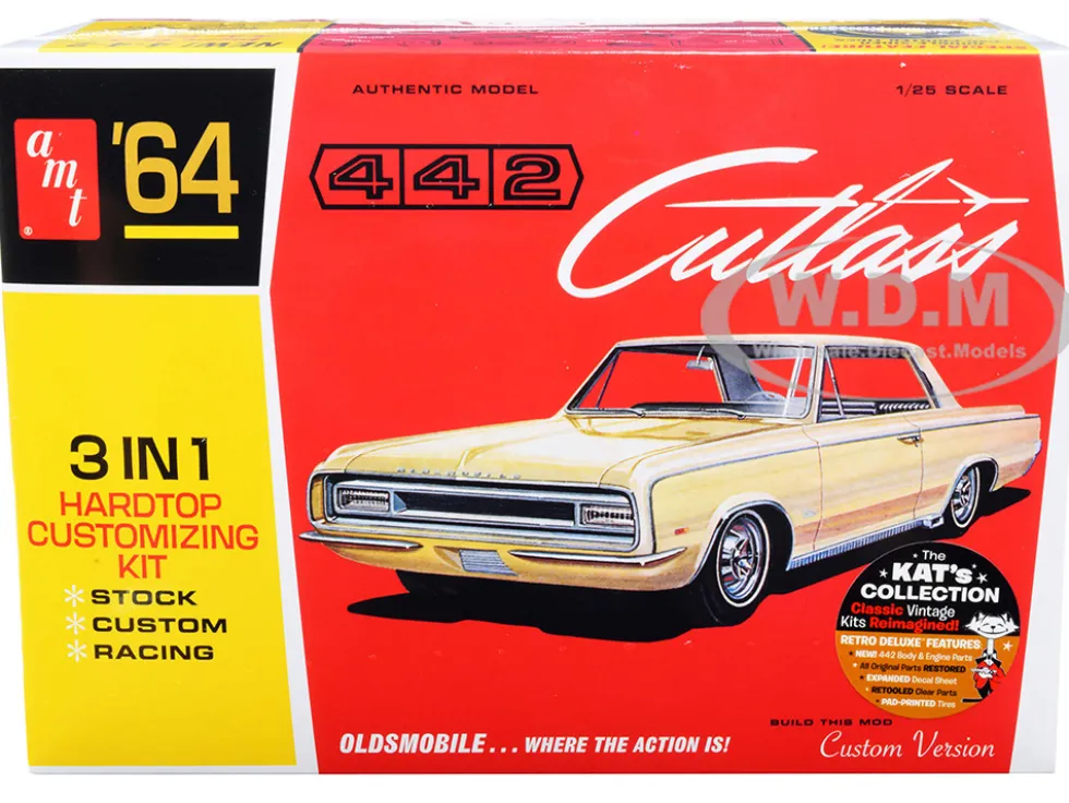 Skill 2 Model Kit 1964 Oldsmobile Cutlass 442 Hardtop 3-in-1 Kit 1/25 Scale Model AMT AMT1066