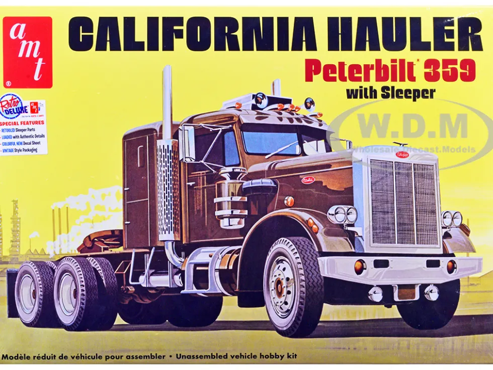 Skill 3 Model Kit Peterbilt 359 California Hauler Sleeper Cab 1/25 Scale Model AMT AMT1327