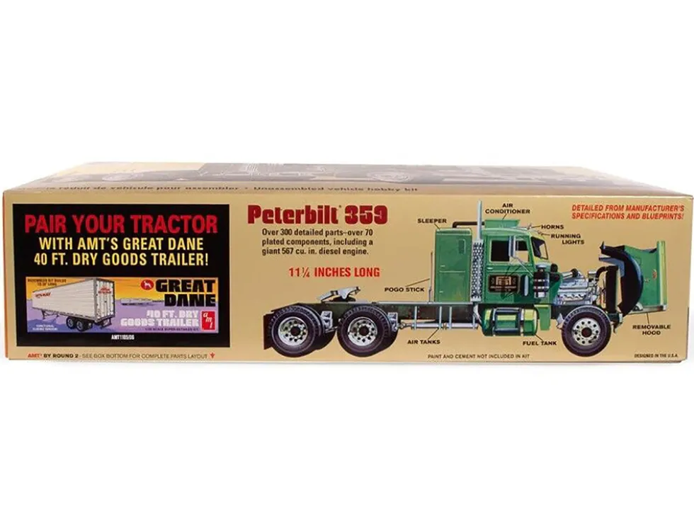 Skill 3 Model Kit Peterbilt 359 California Hauler Sleeper Cab 1/25 Scale Model AMT AMT1327