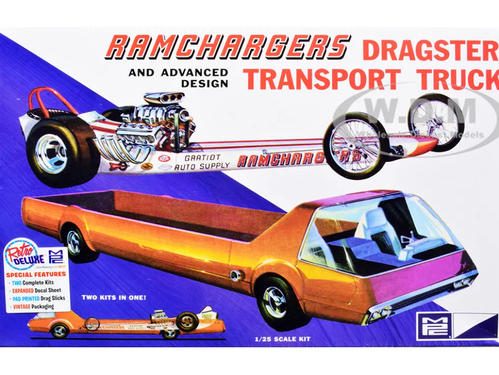 Skill 2 Model Kit Ramchargers Dragster Advanced Design Transport Truck 2 Kits in 1 1/25 Scale Models MPC MPC970