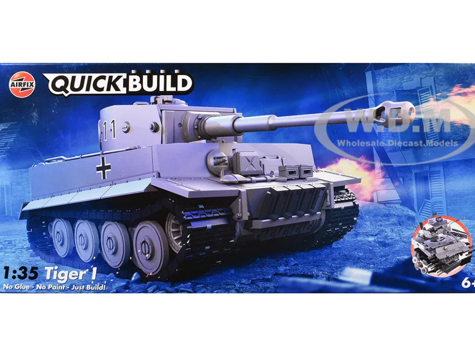 Skill 1 Model Kit Tiger I Tank "German Army" Snap Together Painted Plastic Model Tank Kit 1/35 Scale by Airfix Quickbuild