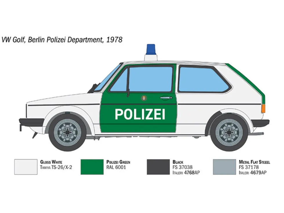 Skill 3 Model Kit 1978 Volkswagen Golf Berlin Polizei Police Department 1/24 Scale Model Italeri 3666
