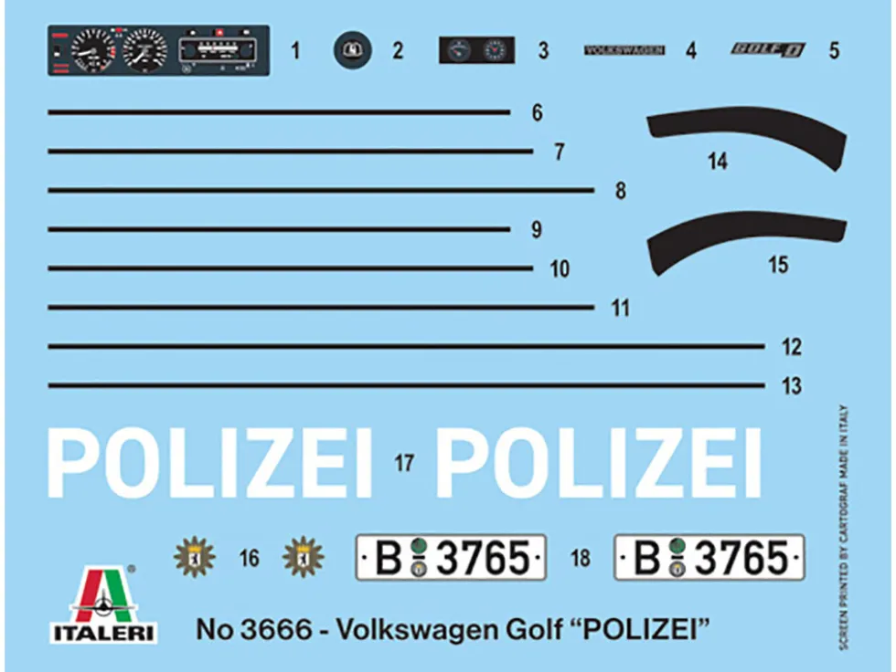 Skill 3 Model Kit 1978 Volkswagen Golf Berlin Polizei Police Department 1/24 Scale Model Italeri 3666