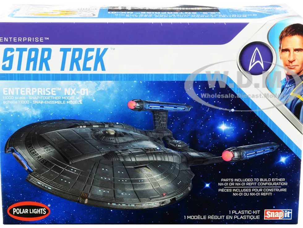 Skill 2 Snap Model Kit Enterprise NX-01 Starship Star Trek Enterprise 2001-2005 TV Series 1/1000 Scale Model Polar Lights POL966M