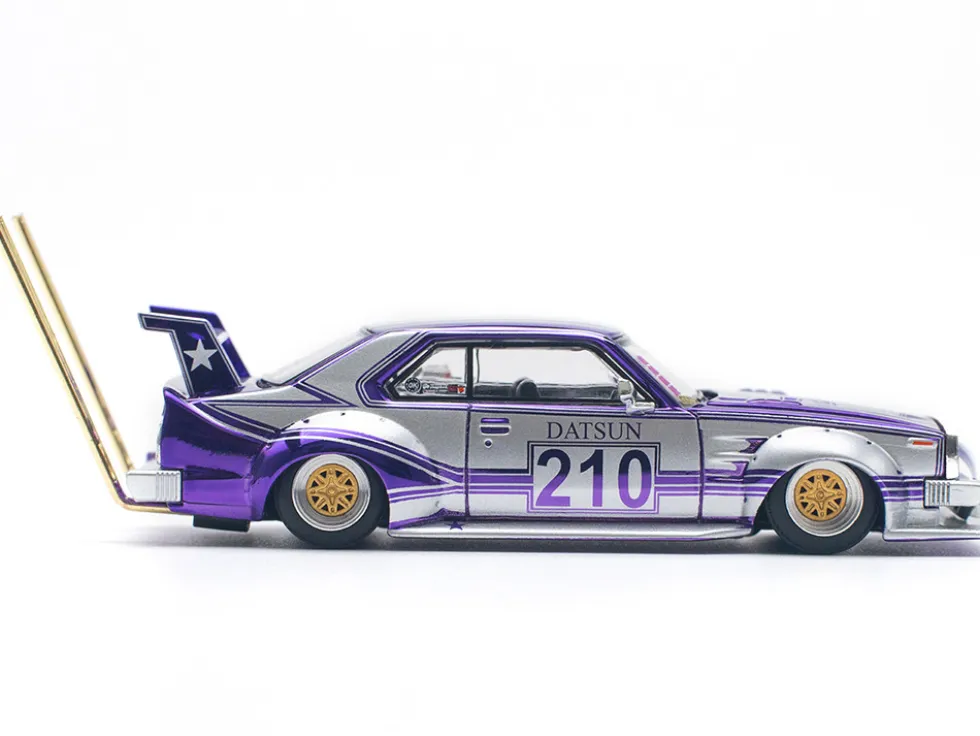 Skyline C210 Kaido Racer "Bosozoku Style" RHD (Right Hand Drive) #210 Purple and Silver 1/64 Diecast Model Car by Pop Race