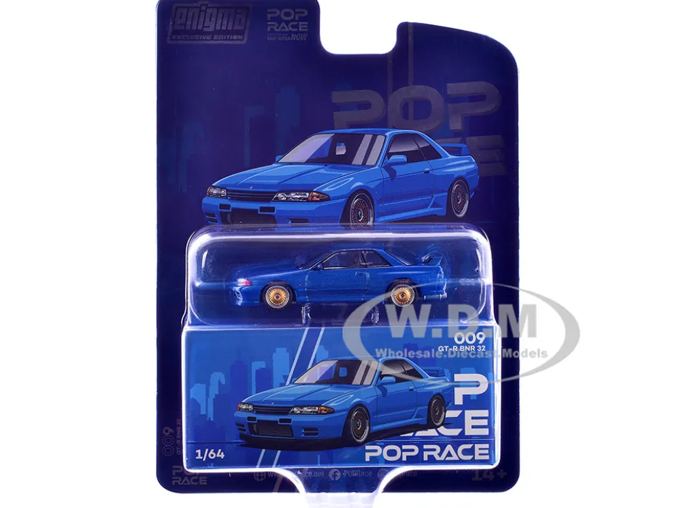 Skyline GT-R BNR32 RHD (Right Hand Drive) Blue Metallic "Enigma Exclusive Edition" 1/64 Diecast Model Car by Pop Race