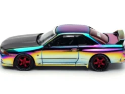 Skyline GT-R (BNR32) RHD (Right Hand Drive) Chameleon Chrome with Carbon Hood "APA XPO 2025 Exclusive 1/64 Diecast Model Car by Pop Race