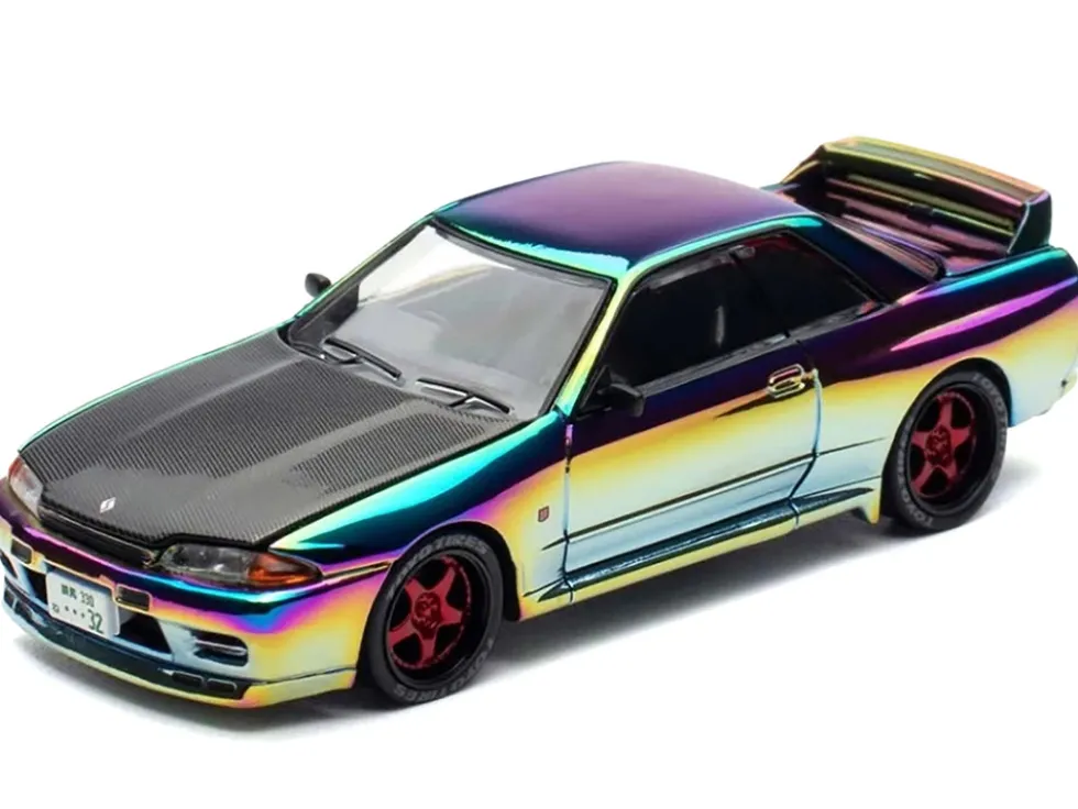 Skyline GT-R (BNR32) RHD (Right Hand Drive) Chameleon Chrome with Carbon Hood "APA XPO 2025 Exclusive 1/64 Diecast Model Car by Pop Race