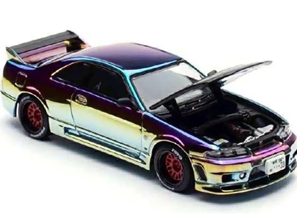 Skyline GT-R (R33) RHD (Right Hand Drive) Chameleon Chrome with Carbon Hood "APA XPO 2025 Exclusive" 1/64 Diecast Model Car by Pop Race