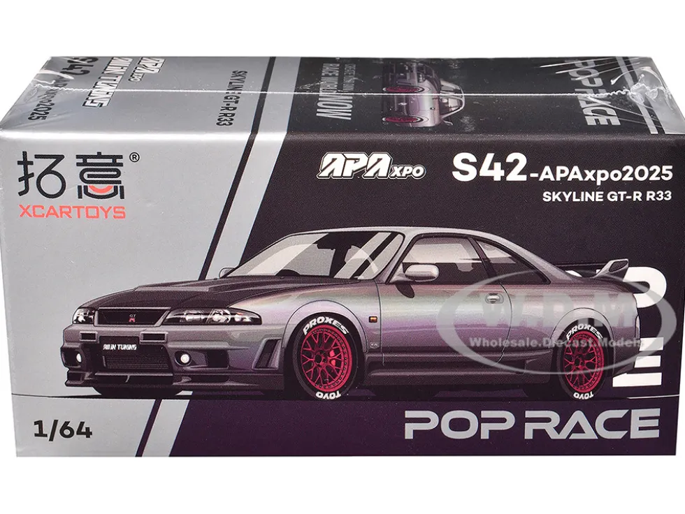 Skyline GT-R (R33) RHD (Right Hand Drive) Chameleon Chrome with Carbon Hood "APA XPO 2025 Exclusive" 1/64 Diecast Model Car by Pop Race