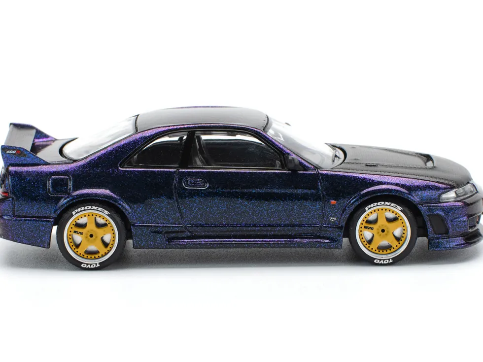 Skyline GT-R (R33) RHD (Right Hand Drive) Midnight Purple Metallic with Carbon Hood 1/64 Diecast Model Car by Pop Race