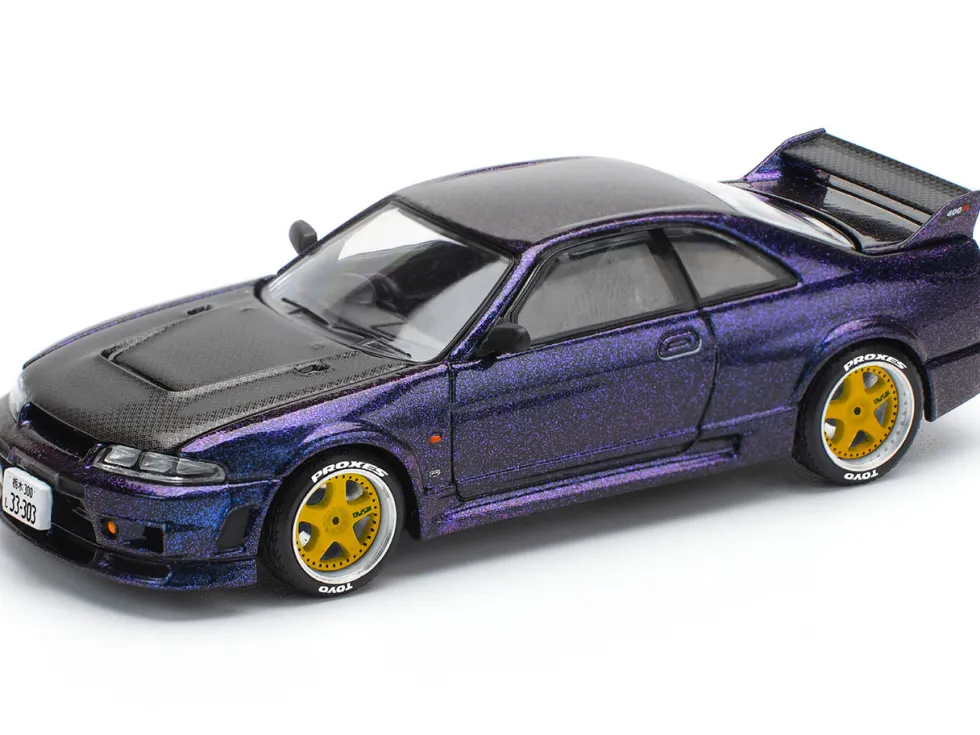 Skyline GT-R (R33) RHD (Right Hand Drive) Midnight Purple Metallic with Carbon Hood 1/64 Diecast Model Car by Pop Race